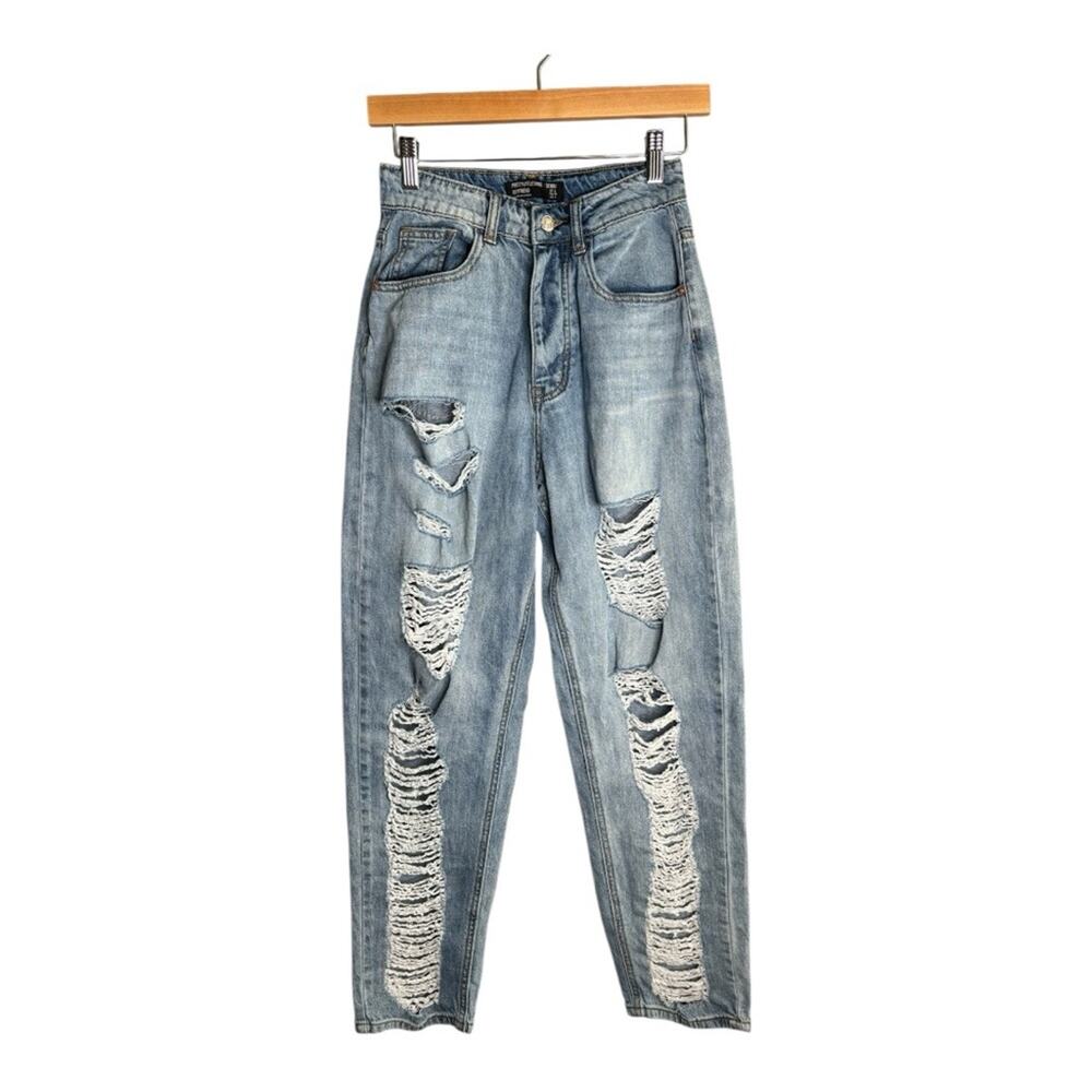 Pretty Little Thing Boyfriend Denim High Waist Distressed Tapered Jeans 2